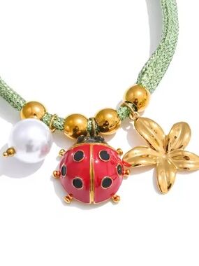 Ladybug Green Cord Choker Necklace